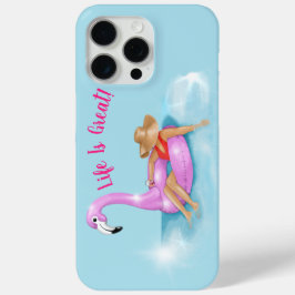 Ontspannen in het zwembad op een roze flamingo dri iPhone 15 pro max hoesje