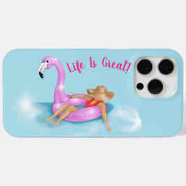 Ontspannen in het zwembad op een roze flamingo dri iPhone 15 pro max hoesje