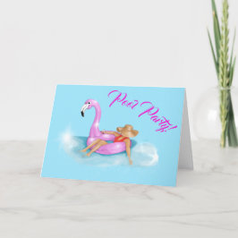 Ontspannen in het zwembad op een roze flamingo dri kaart