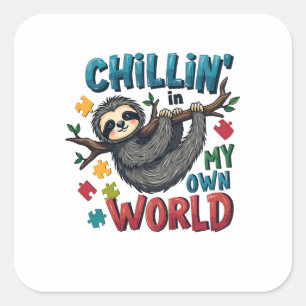 Ontspannen in mijn wereld luiaard autisme bewustzi vierkante sticker