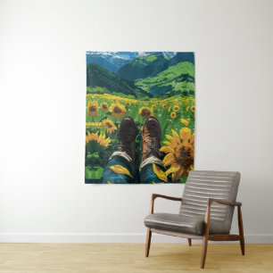 Ontspannen in Sunflower Paradise Wandkleed