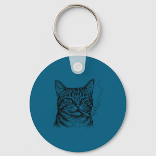 Ontspannen kat die rokende schets kunst kattenlief sleutelhanger