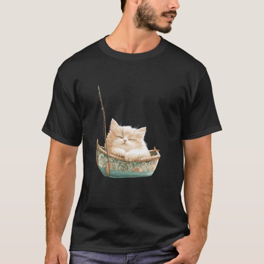 Ontspannen kat in sierboot dier kunst t-shirt (Voorkant)