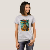 Ontspannen Kat met Sap – Zomerstrand T-shirt (Voorkant volledig)