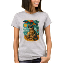 Ontspannen Kat met Sap – Zomerstrand T-shirt