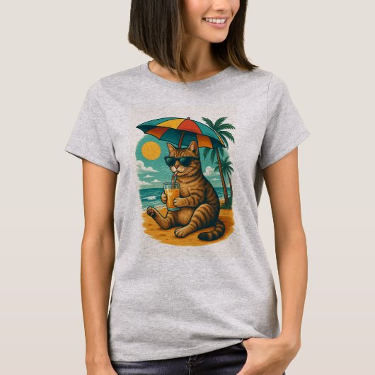 Ontspannen Kat met Sap – Zomerstrand T-shirt (Voorkant)