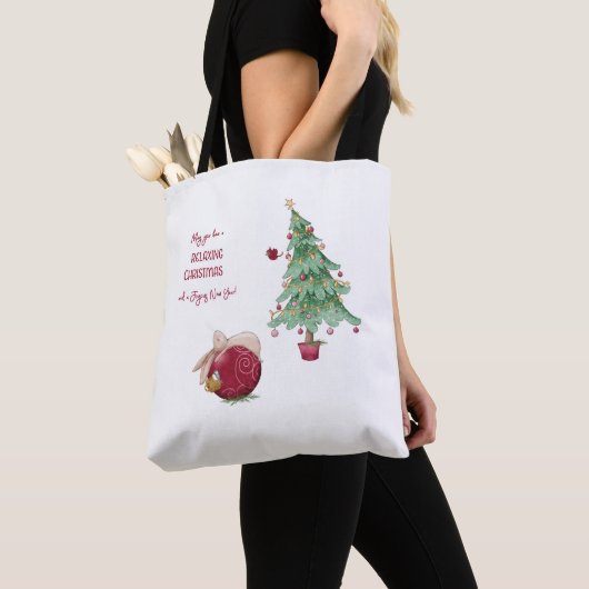 Ontspannen Kerstbunny Vakantie Scène Kerstboom Tote Bag (Dichtbij)