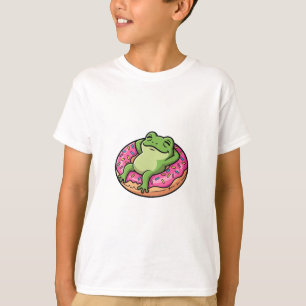 Ontspannen kikker op roze bespikkelde donut kinder t-shirt