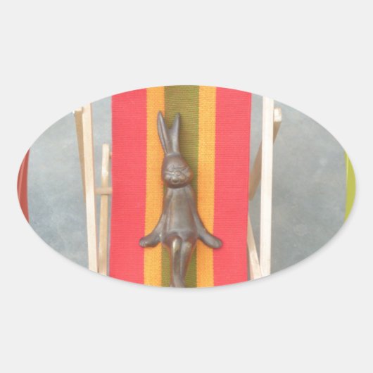 Ontspannen Konijn Vector Kunstwerk Print Design Ovale Sticker (Voorkant)