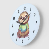 Ontspannen lachende luiaard zitten met gekruiste b grote klok (Hoek)