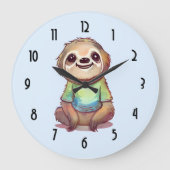 Ontspannen lachende luiaard zitten met gekruiste b grote klok (Voorkant)