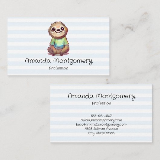 Ontspannen lachende luiaard zitten met gekruiste b visitekaartje (Voorkant / Achterkant)