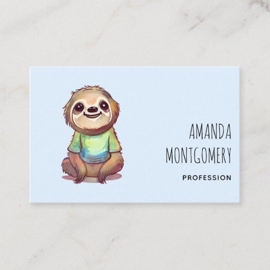 Ontspannen lachende luiaard zitten met gekruiste b visitekaartje (Voorkant)