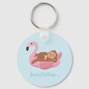 Ontspannen Luie Luiaard Roze Flamingo Drijver Sleu Sleutelhanger