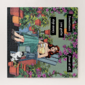 Ontspannen met koffie, Planten en katten Legpuzzel (Horizontaal)