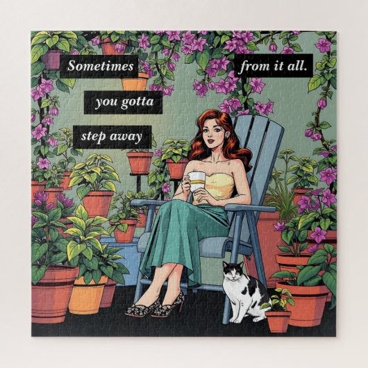 Ontspannen met koffie, Planten en katten Legpuzzel (Verticaal)