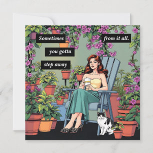 Ontspannen met koffie, Planten en katten Notitiekaartje