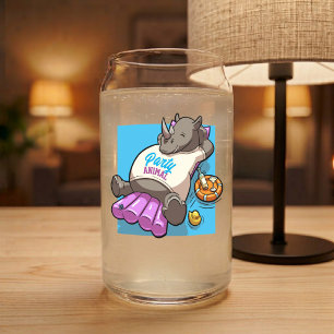 Ontspannen Neushoorn Feestbeest Grappige Cartoon Blikvorm Glas