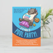 Ontspannen Neushoorn Op Opblaasbaar Zwembad Feest Kaart (Staand voorkant)