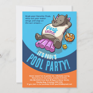 Ontspannen Neushoorn Op Opblaasbaar Zwembad Feest  Kaart