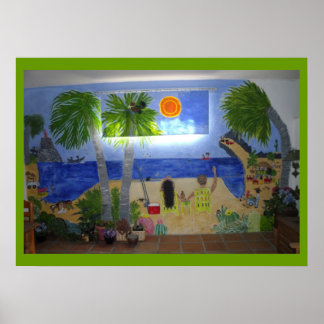 Ontspannen op het strand (het hele afbeelding) poster