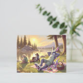 Ontspannen paaspicknick bij het meer feestdagenkaart (Staand voorkant)