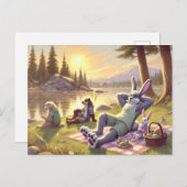 Ontspannen paaspicknick bij het meer feestdagenkaart (Voorkant / Achterkant)