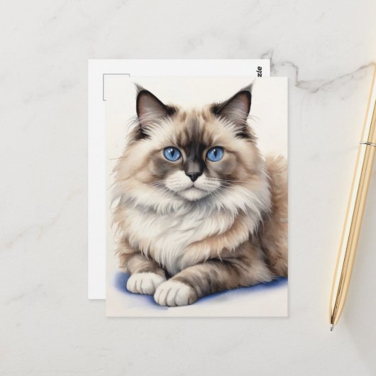 Ontspannen Ragdoll Cat Illustratie Gezellig Huisdi Briefkaart (Voorkant / Achterkant in situ)