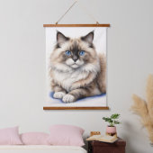 Ontspannen Ragdoll Cat Illustratie Gezellig Huisdi Hangend Wandkleed (Slaapkamer)