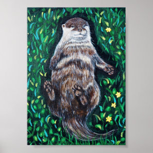 Ontspannen schilderij van een rivierotter poster