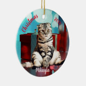 Ontspannen Scottish Fold Kat Kerstmis Keramisch Ornament (Rechts)