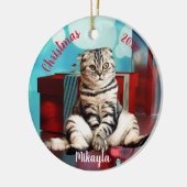 Ontspannen Scottish Fold Kat Kerstmis Keramisch Ornament (Links)