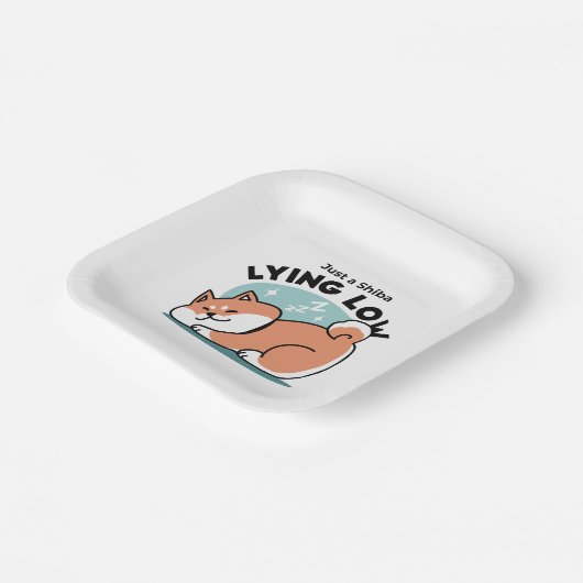 Ontspannen Shiba Inu Art: gewoon een Shiba die laa Papieren Bordje (Gebogen)
