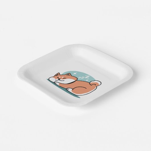 Ontspannen Shiba Inu Art: gewoon een Shiba die laa Papieren Bordje (Gebogen)