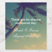 Ontspannen strand bruiloft palmboom foto custom wijn etiket (Enkel label)