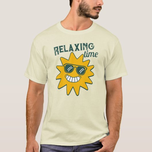 Ontspannen tijd glimlachende zon met zonnebril t-shirt (Voorkant)