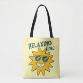 Ontspannen tijd glimlachende zon met zonnebril tote bag (Voorkant)