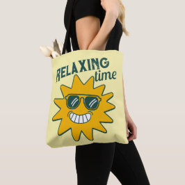 Ontspannen tijd glimlachende zon met zonnebril tote bag