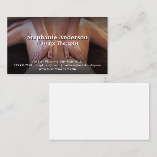 Ontspannen vrouw krijgt massage terug visitekaartje (Voorkant / Achterkant)