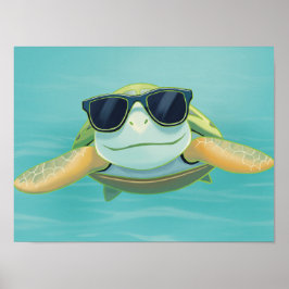 Ontspannen Zeeschildpad met Zonnebril – Onderwater Poster