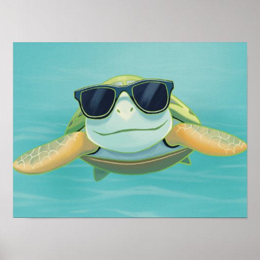 Ontspannen Zeeschildpad met Zonnebril – Onderwater Poster (Voorkant)