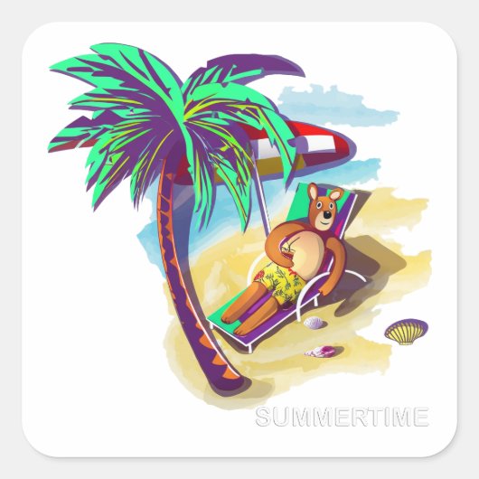 Ontspannen Zomer Beer op Tropical Beach Vierkante Sticker (Voorkant)