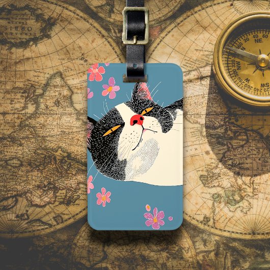 Ontspannen Zwart-Witte Kat Bagagelabel