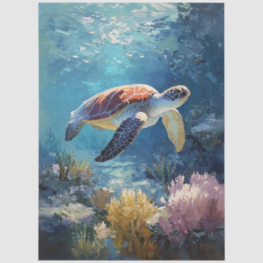Ontspannen zwemmende zeeschildpad decoupage tissuepapier (Voorkant)