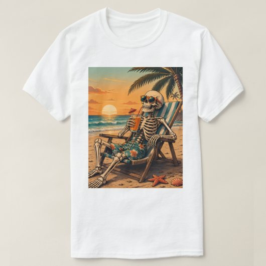 Ontspannend Skeleton Beach T-shirt | Grappige zome (Design voorkant)
