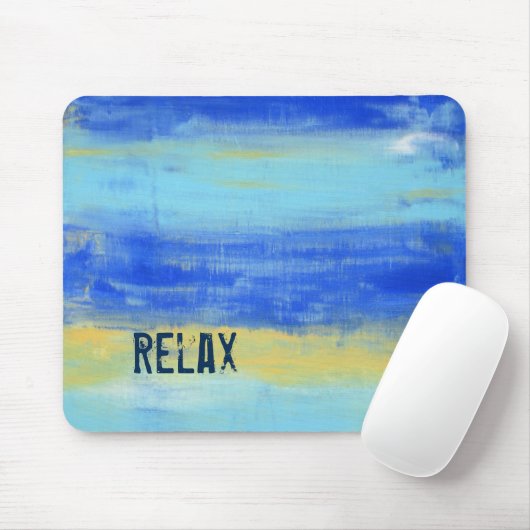Ontspannend Strand Blauw Geel Abstracte Kunst Muismat (Met muis)