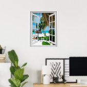 Ontspannend strand Kunstmatig raam uitzicht Poster (Thuiskantoor)
