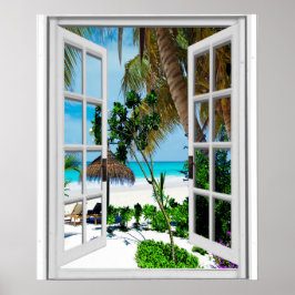 Ontspannend strand Kunstmatig raam uitzicht Poster