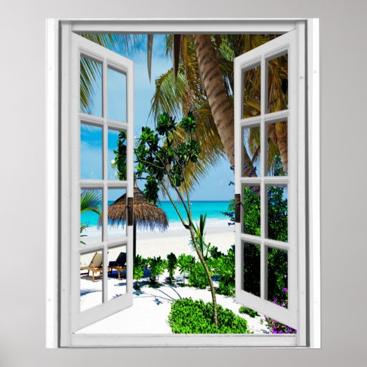 Ontspannend strand Kunstmatig raam uitzicht Poster (Voorkant)