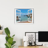 Ontspannend strand oceaanzicht nepraam poster (Thuiskantoor)